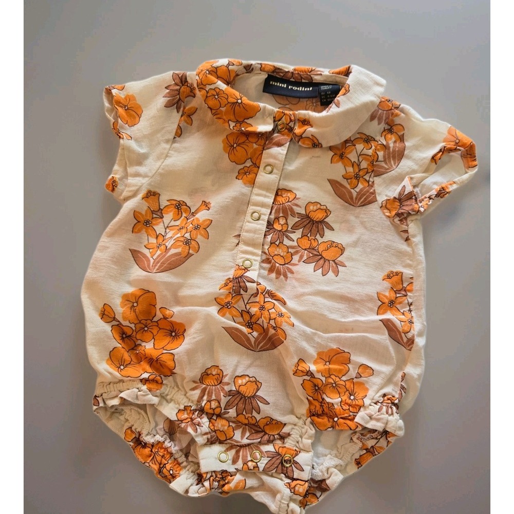 Mini Rodini Wildflowers woven body 4-6 months for Boy Bodysuit Beige